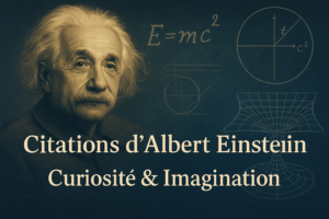Portrait d’Albert Einstein avec équations – Citations, curiosité et imagination