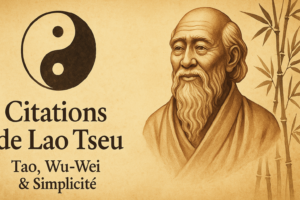 Buste de Lao Tseu avec symbole yin-yang et bambou — Citations, Tao, wu-wei et simplicité