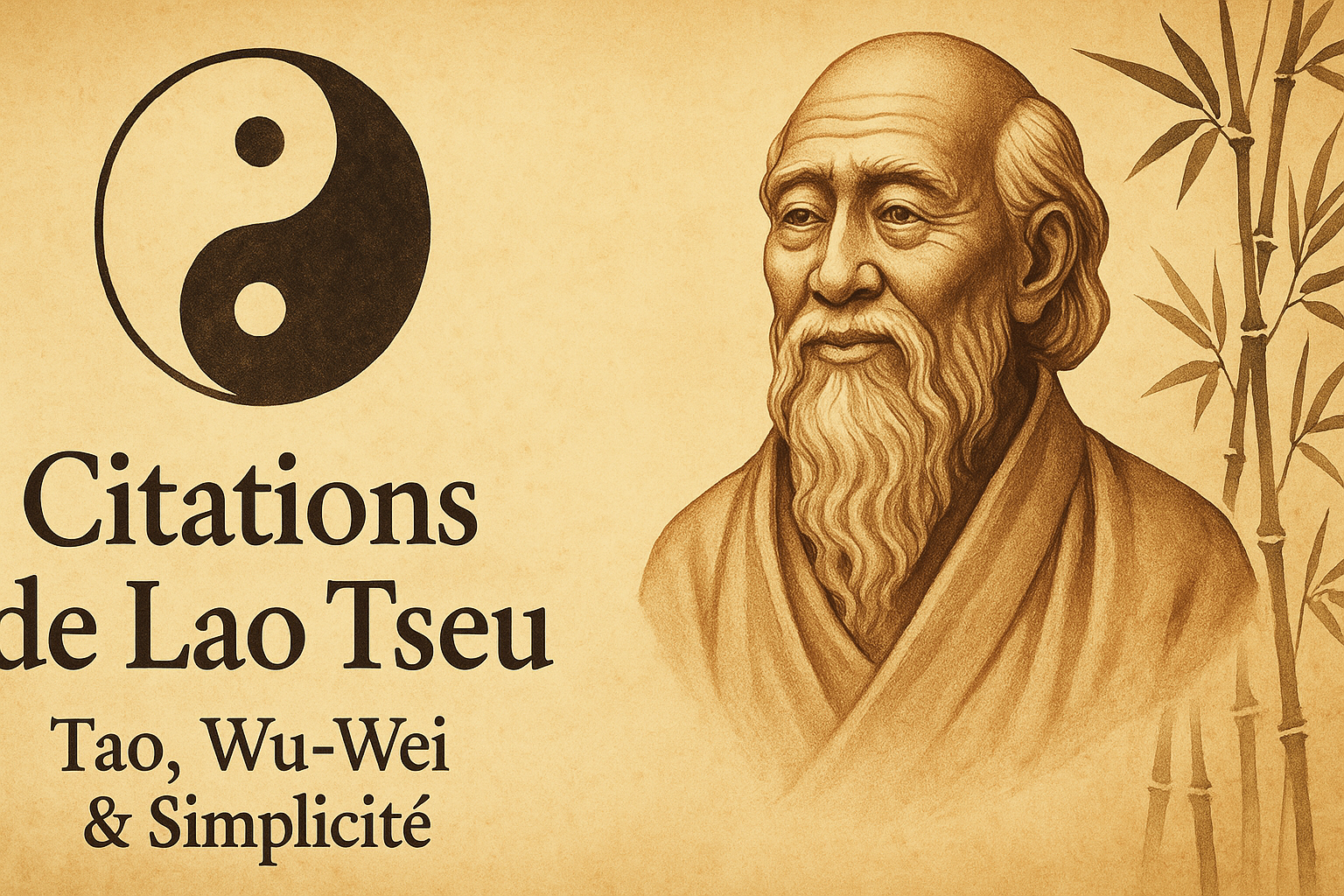 Buste de Lao Tseu avec symbole yin-yang et bambou — Citations, Tao, wu-wei et simplicité