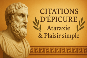 Buste d’Épicure avec motifs grecs — Citations, ataraxie et plaisir simple