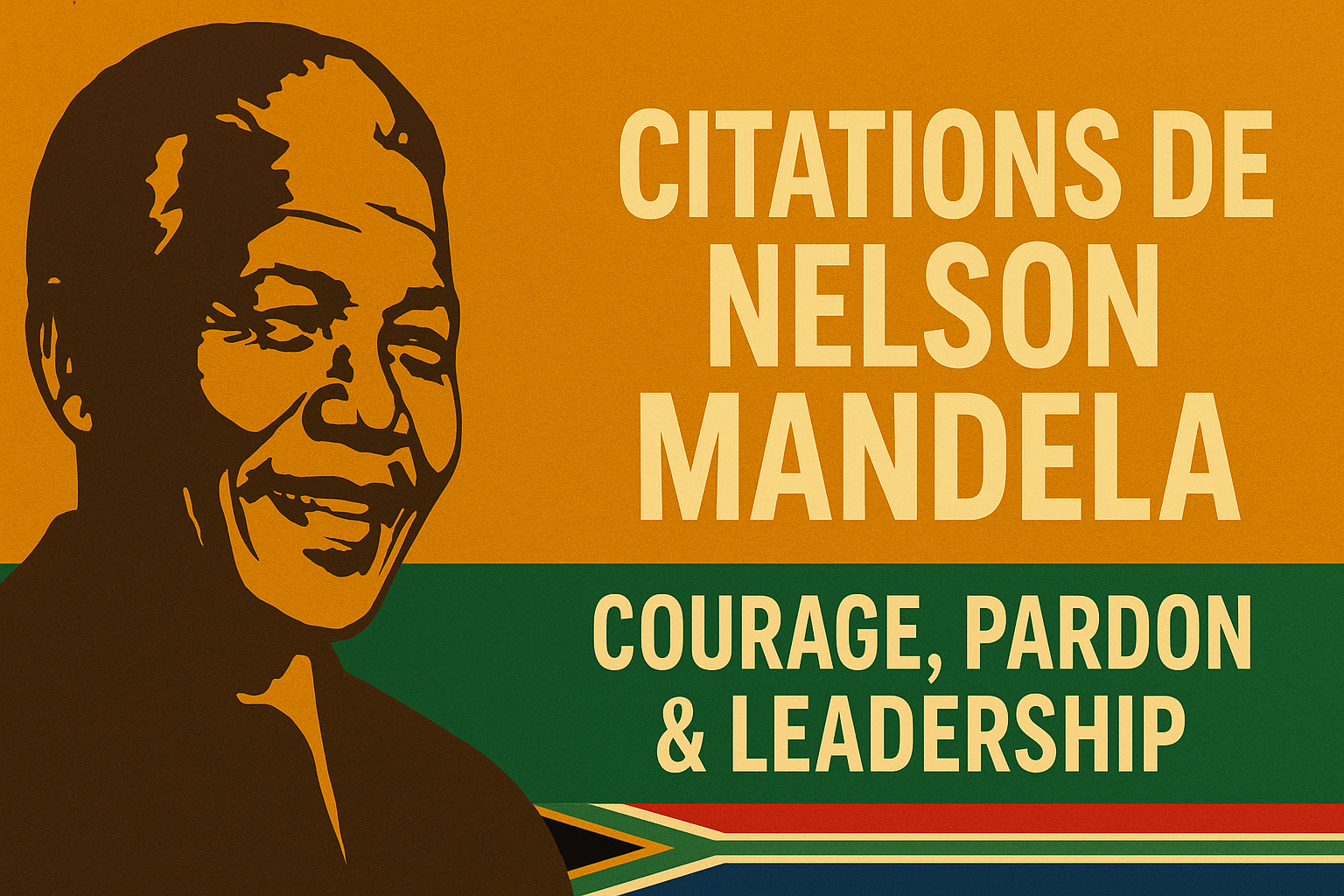 Portrait stylisé de Nelson Mandela aux couleurs de l’Afrique du Sud — Citations sur le courage, le pardon et le leadership
