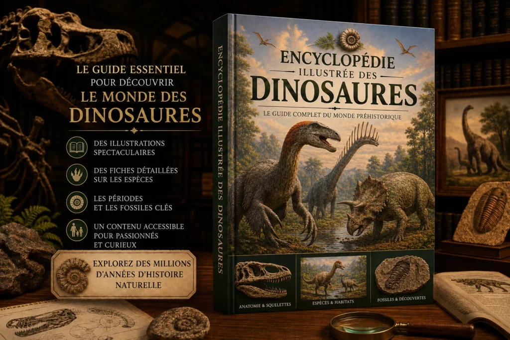 Encyclopédie illustrée présentant des dinosaures moins connus et des fossiles préhistoriques