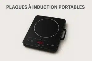 Plaque à induction portable noire avec écran digital rouge, idéale pour cuisiner rapidement en toute sécurité à la maison ou en déplacement.