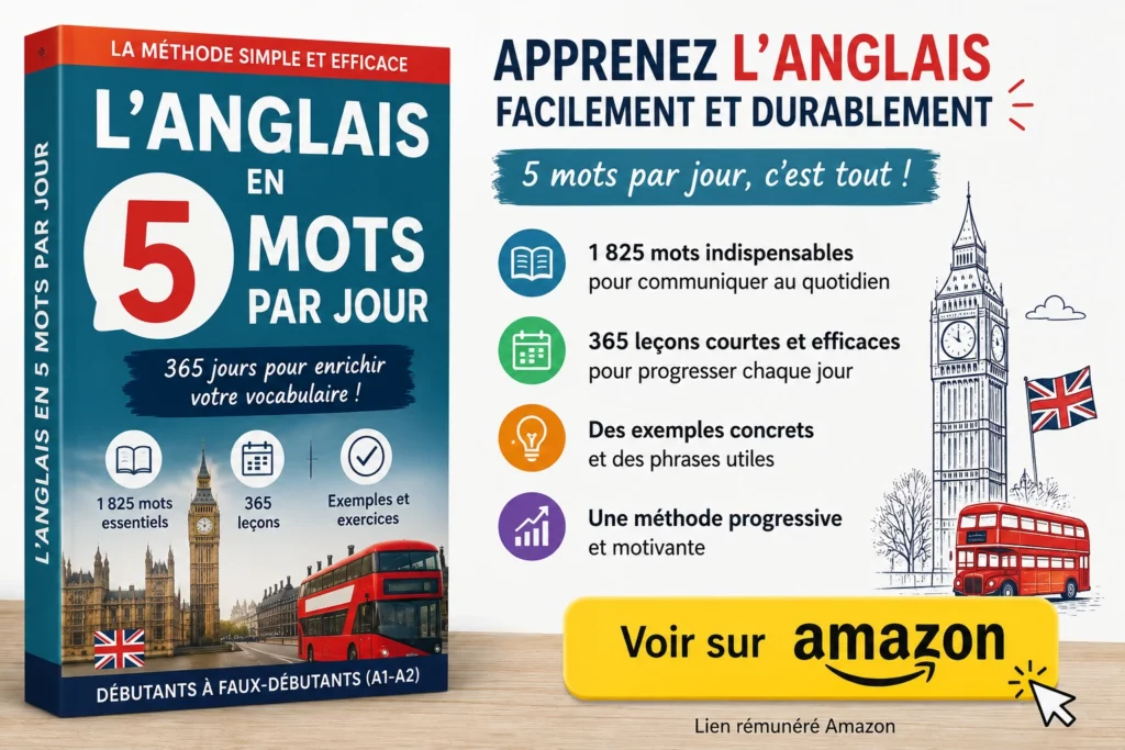 Livre L’anglais en 5 mots par jour pour débutants et faux débutants