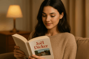 eune-femme-brune-lisant-roman-joel-dicker