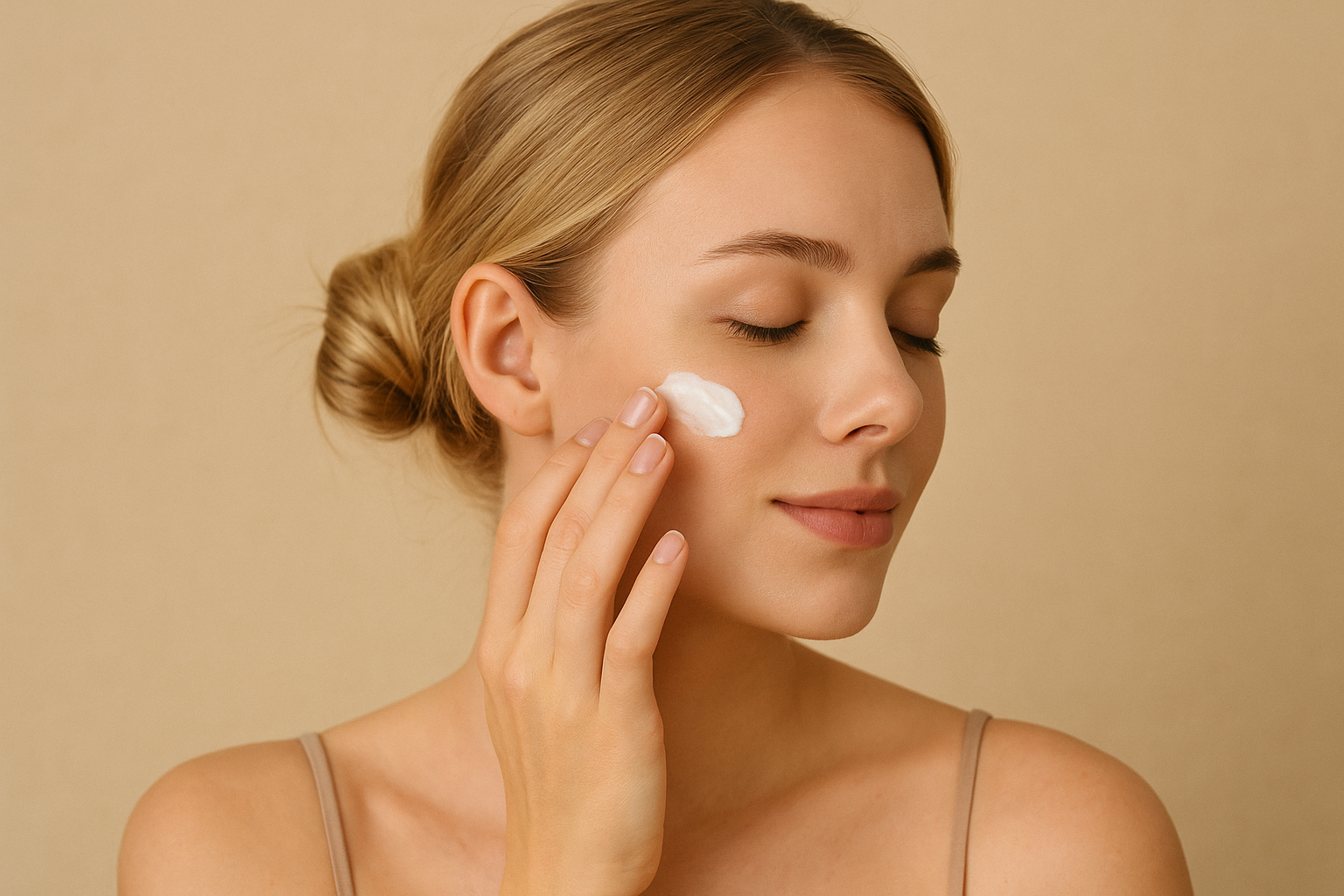 jeune-femme-blonde-applique-creme-visage-naturelle
